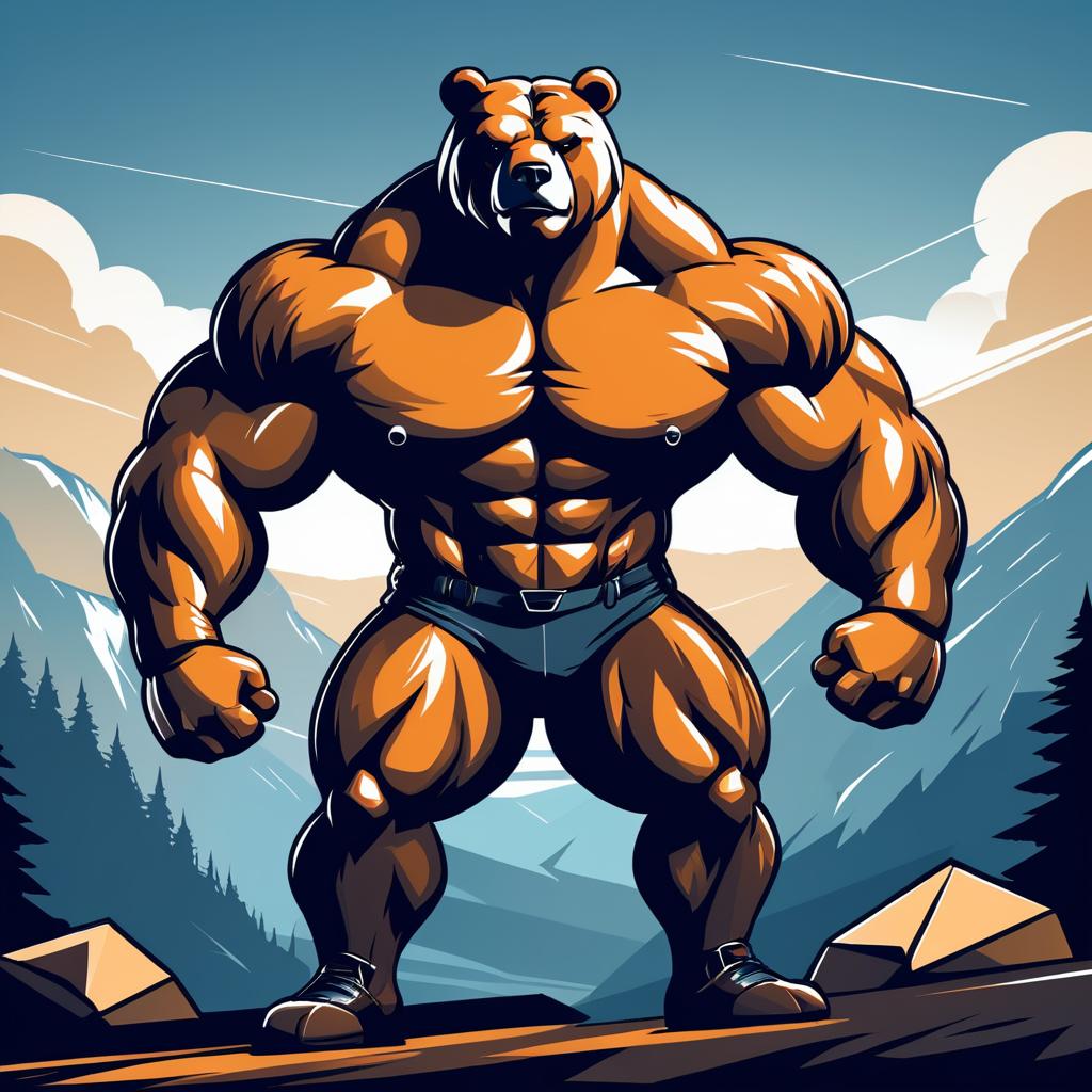 Buff Bear Character in Rugged Landscape