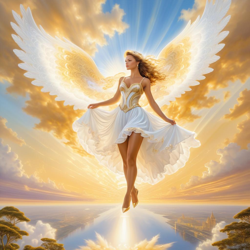 Elegant Angel Soaring in Golden Sunrise