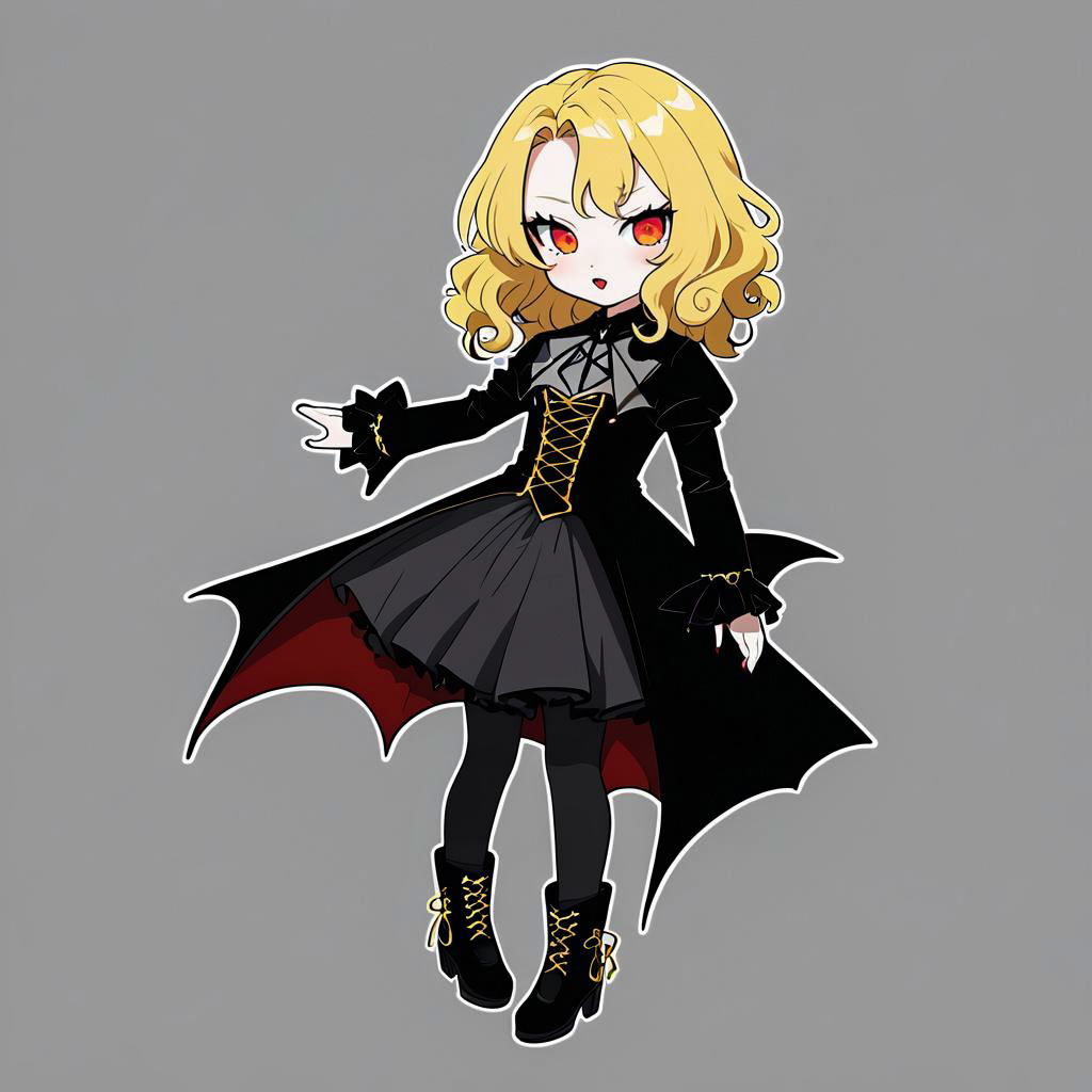 Stylish Chibi Vampire with Curly Hair