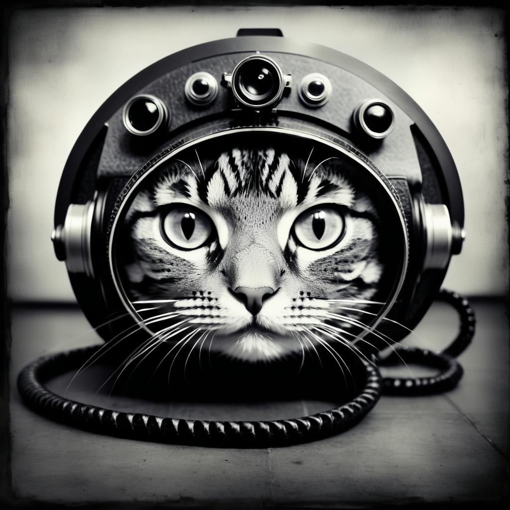 Surreal Octopus-Cat Portrait with Vintage Camera