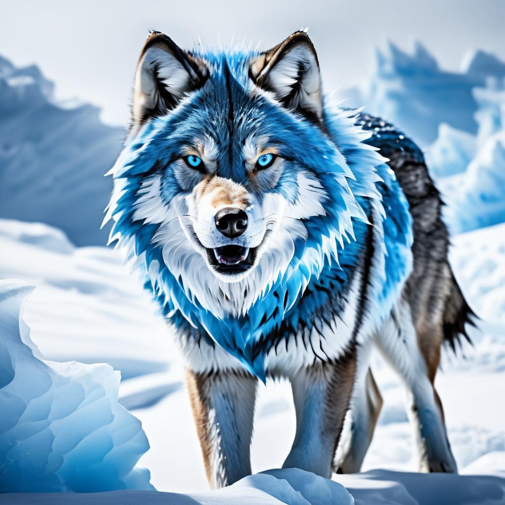 Fierce Ice-Blue Wolf in Snowy Landscape