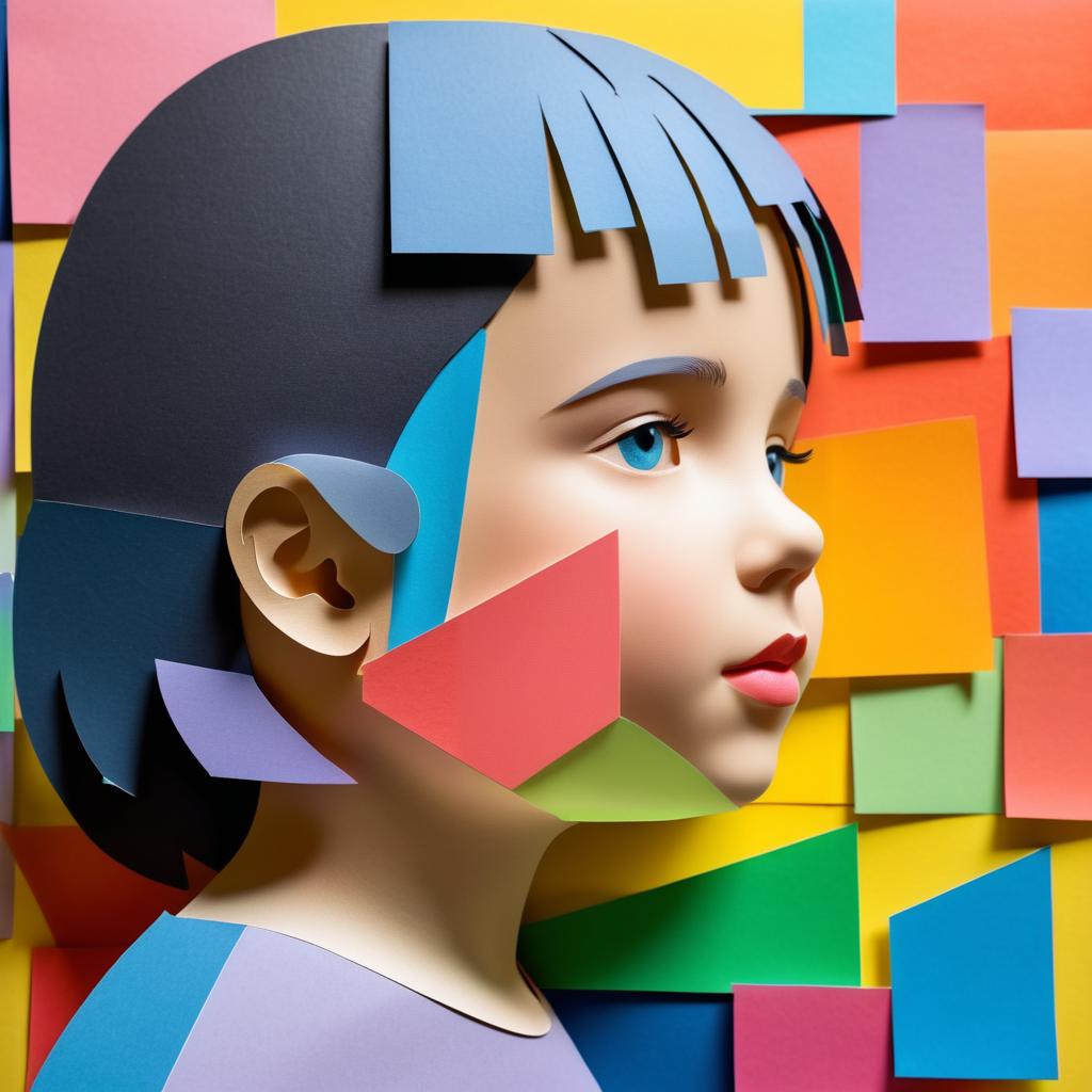 Colorful Paper Profile Portrait of Child