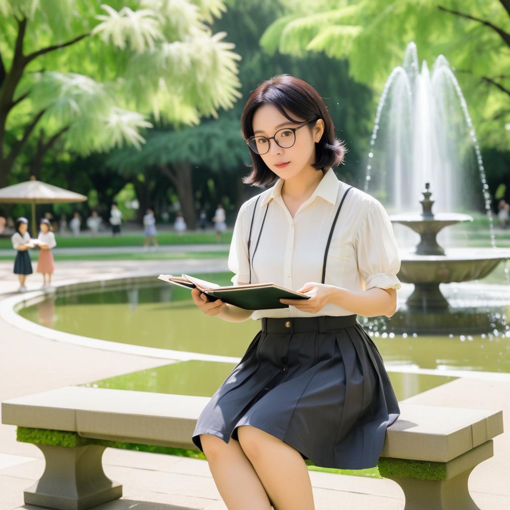 Enthusiastic Playwright in a Park Setting