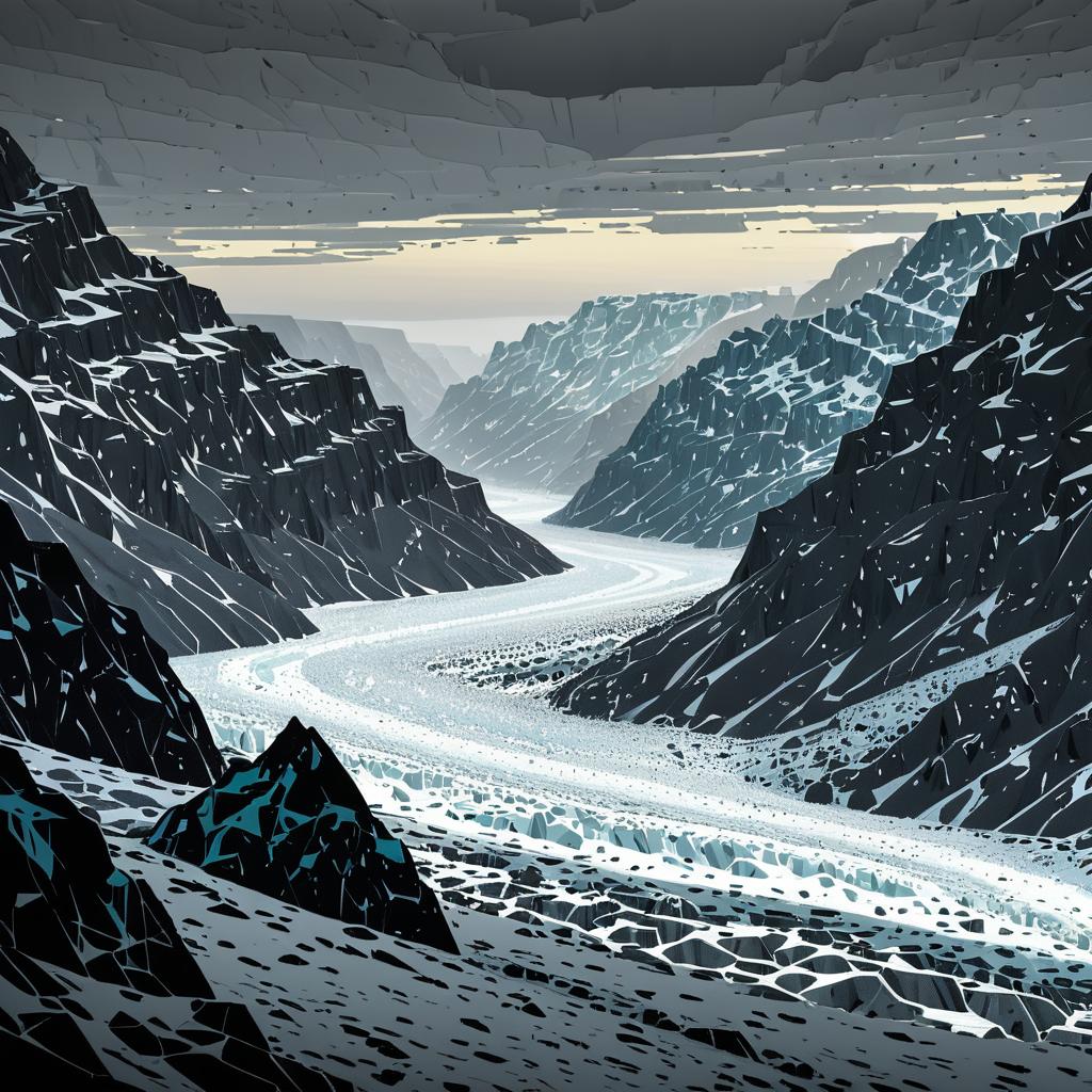 Comic-Style Glacial Valley in Halftone