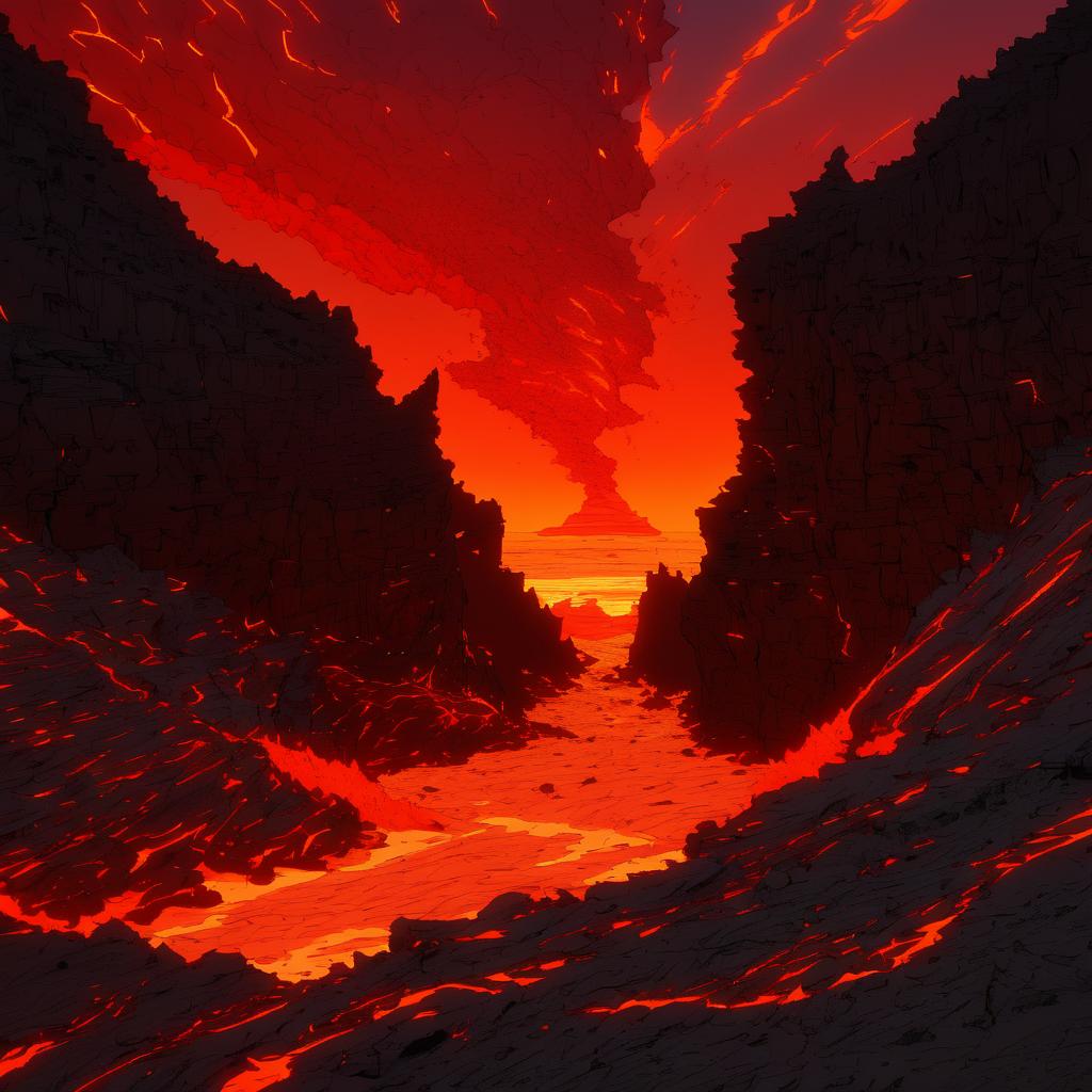 Twilight Molten Ravine with Lava Flows