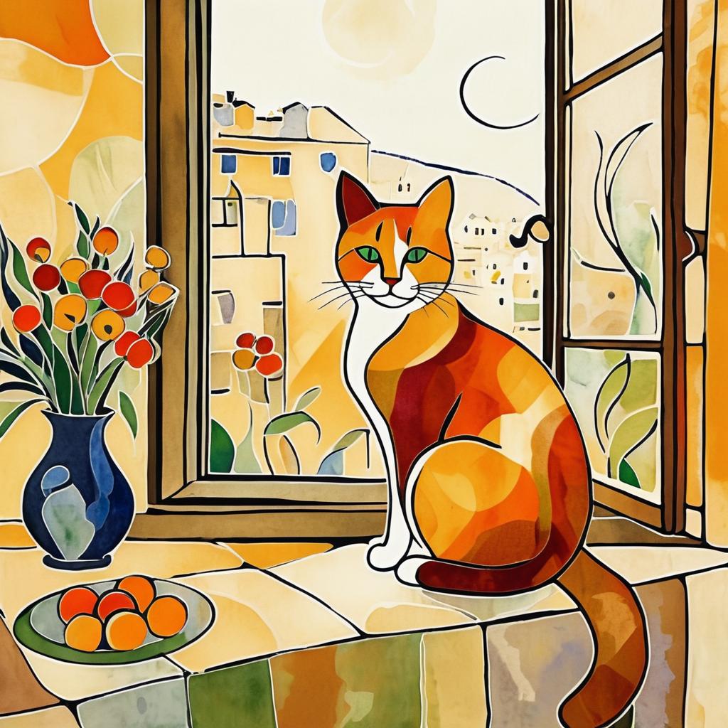 Cat by the Window in Chagall Style