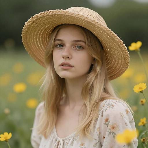 Introspective Woman in Wildflower Setting