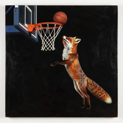 Goya-Inspired Fox Dunking a Basketball