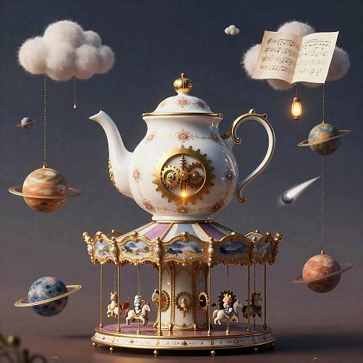 Porcelain Teapot Planetary Carousel at Twilight