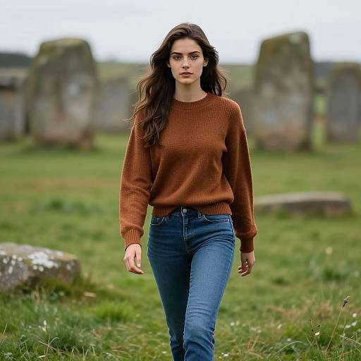 Realistic Woman Walking Ancient Burial Grounds