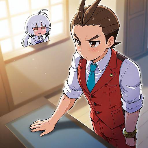 Illustration of Apollo justice, ace attorney in the style of Noai nioshi