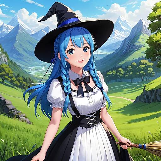 Blue-Haired Witch Girl Outdoors