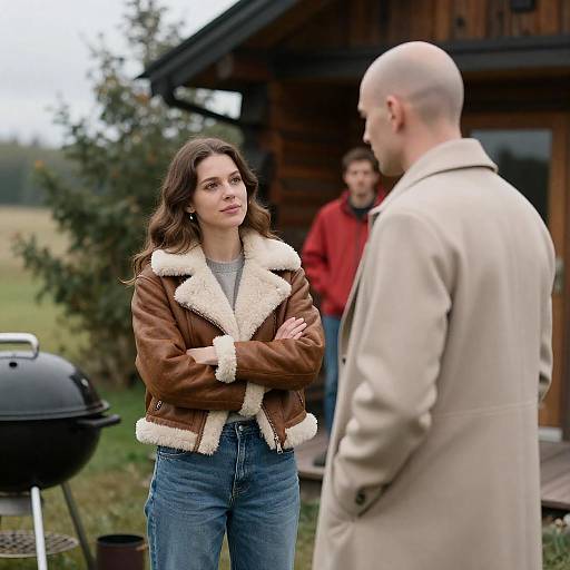 Outdoor Portrait by a Wooden Cabin