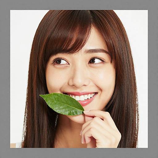 Smiling Woman with Green Leaf