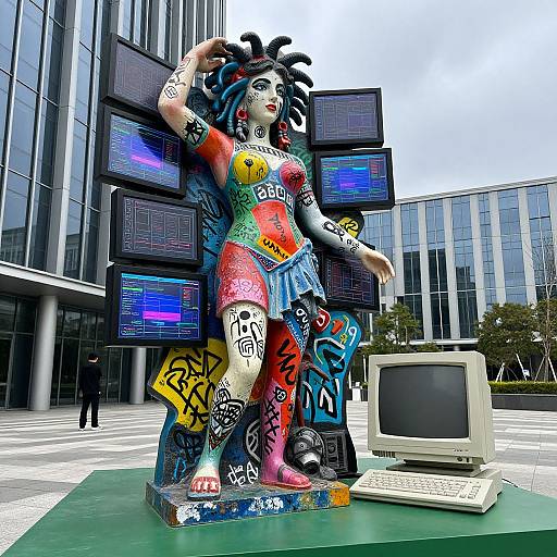 Futuristic Graffiti Sculpture Contrast