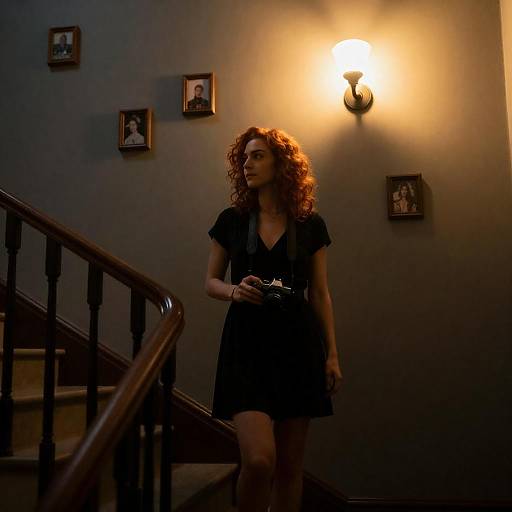Moody Staircase Portrait in Warm Light
