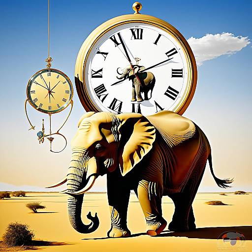 Dali-Inspired Surreal Elephant with Clock