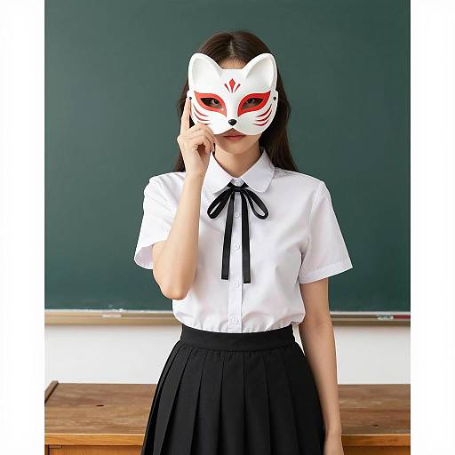 Woman in Fox Mask at Chalkboard