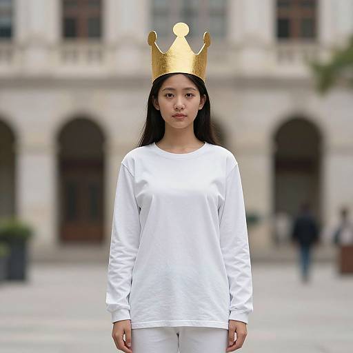 Girl in Homemade Crown Costume Outdoors