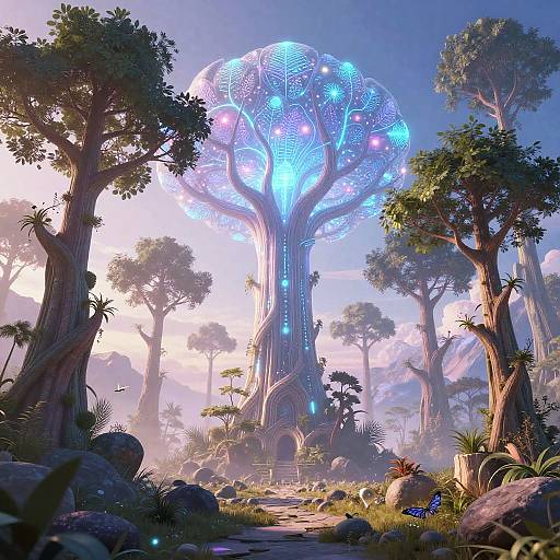 Bioluminescent Tech Fantasy Landscape