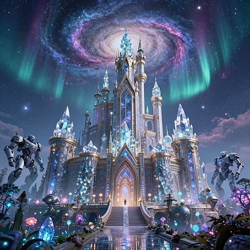 Crystal Castle in Bioluminescent Forest