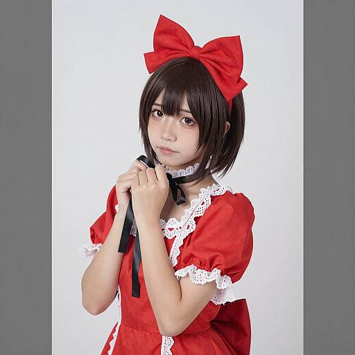 Anime Cosplayer with Red Bow
