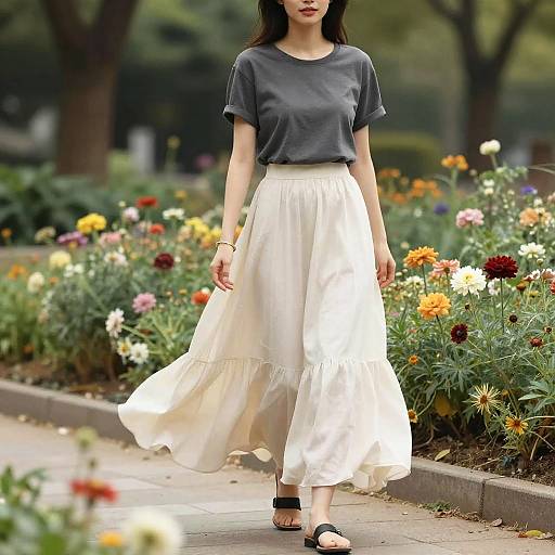 Bohemian Woman in Serene Flower Garden