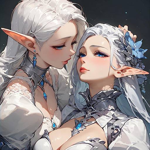 Anime Elf with White Hair and Collar