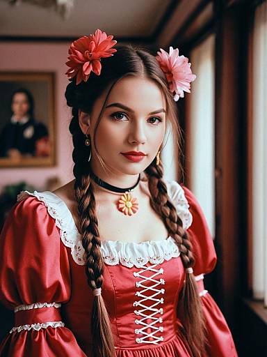 Whimsical Woman in Floral Dress