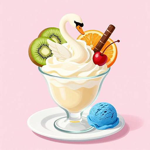 Swan-Themed Whipped Cream Dessert Illustration