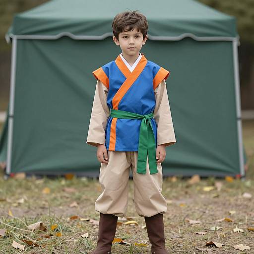 Young Boy in Historical Costume Outdoors