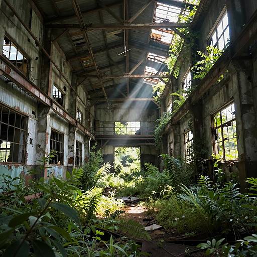 Abandoned Factory Overgrown with Greenery
