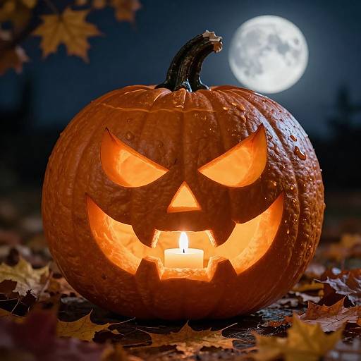 Menacing Carved Pumpkin in Moonlight