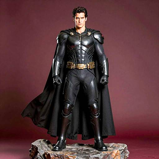 Heroic Male Superhero on Rocky Base