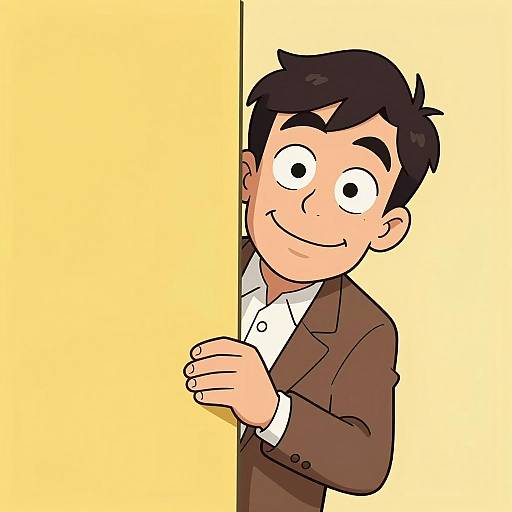 Cartoon Man Peeking Behind Yellow Strip
