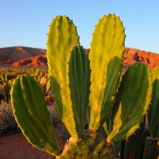 Sunlit Nopales Cactus in Desert