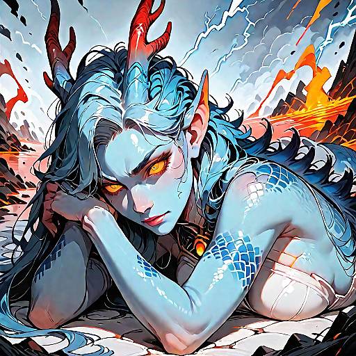 Majestic Blue Eastern Dragon on Lava