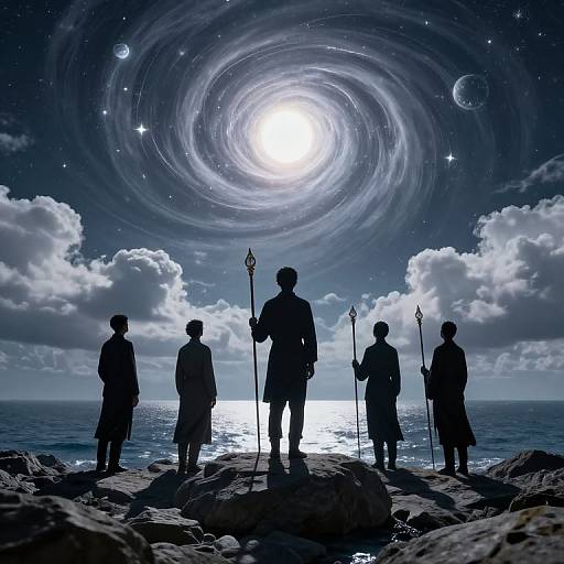 Guardians by the Chrono-Sea under Celestial Vortex