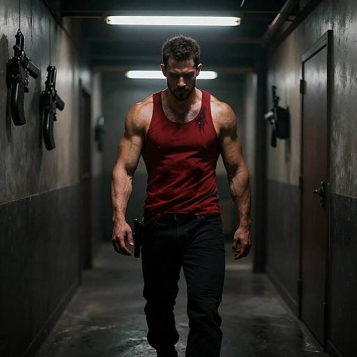 Muscular Man in Red Tank Top