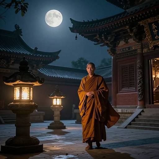 Monk's Temple Courtyard at Moonlight
