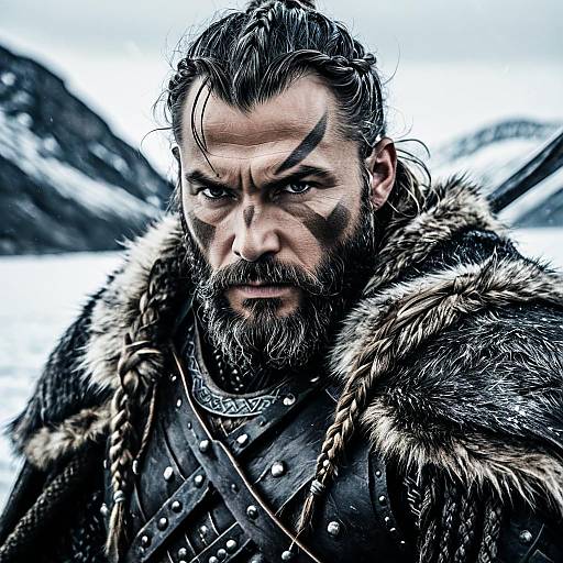Stoic Viking with Braided Beard Portrait