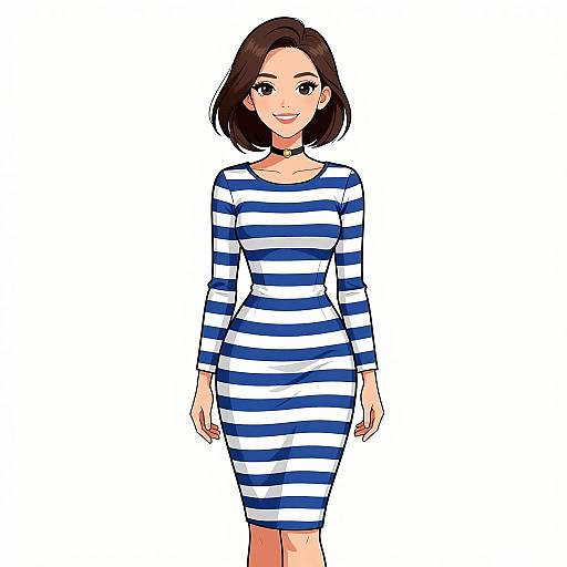 Smiling Woman in Nautical Midi Dress
