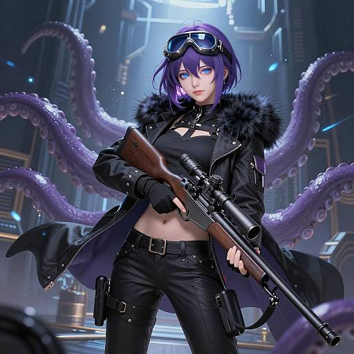 Dynamic Sci-Fi Illustration of Arknights Character