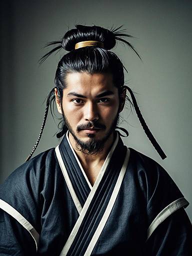 Photorealistic Samurai Man Bun Portrait