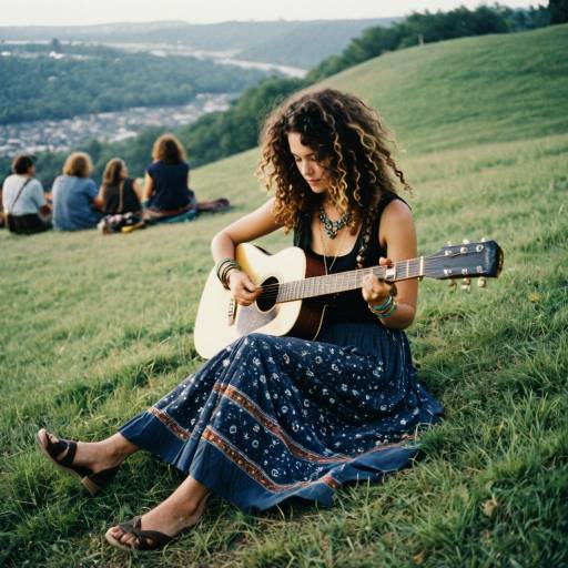 Bohemian Woman Playing Guitar on Hill