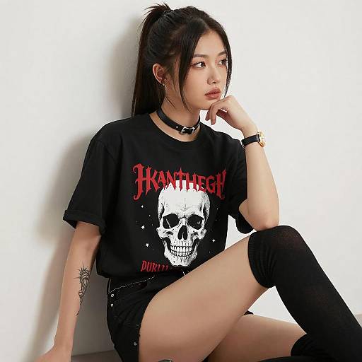 Stylish Asian Woman in Edgy Outfit