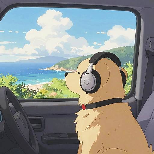 Anime Dog in Vehicle Cockpit