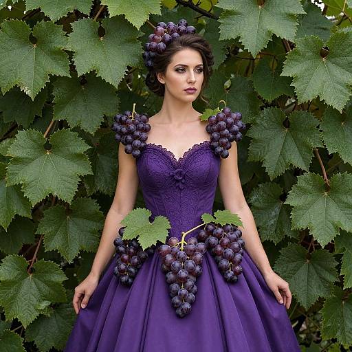 Elegant Woman in Grape-Themed Dress