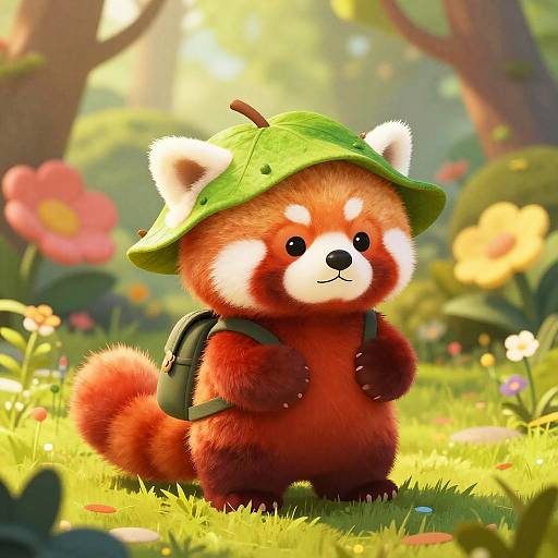 Chibi Red Panda Adventurer in Enchanted Forest