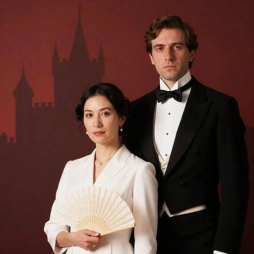 19th Century Formal Portrait with Castle